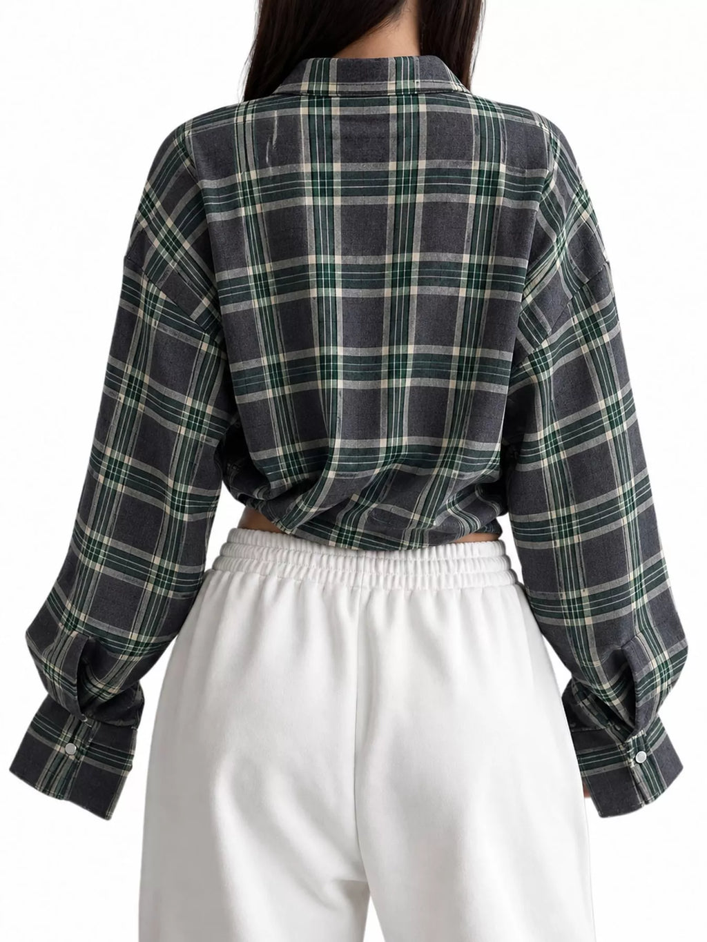 Trendsi plaid button-up shirt with classic design and multicolored checkered pattern, casual fit, and collared neckline.