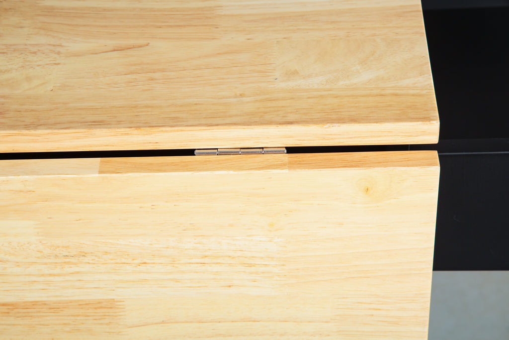 Black Rolling Kitchen Island with Extendable Rubber-Wood Top