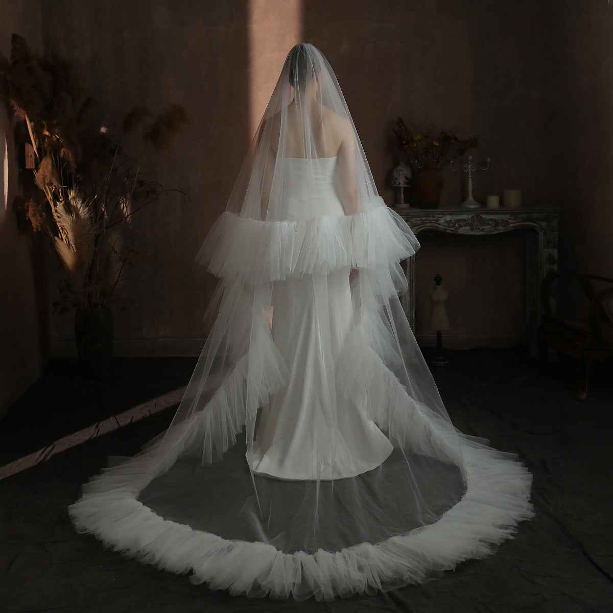 Ruffled Ruffle Double-layer Bridal Veil