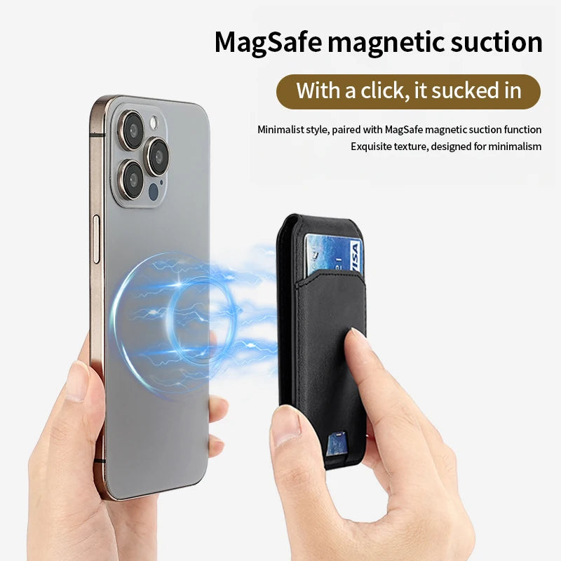 Magnetic Leather Phone Card Wallet