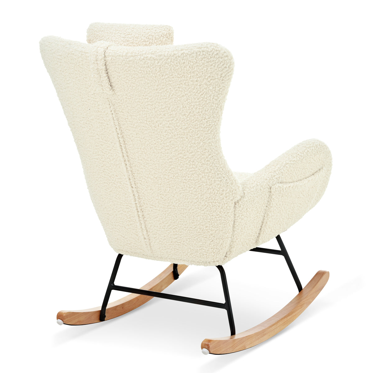 Beige Upholstered Rocking Chair with Adjustable Headrest & Side Pocket