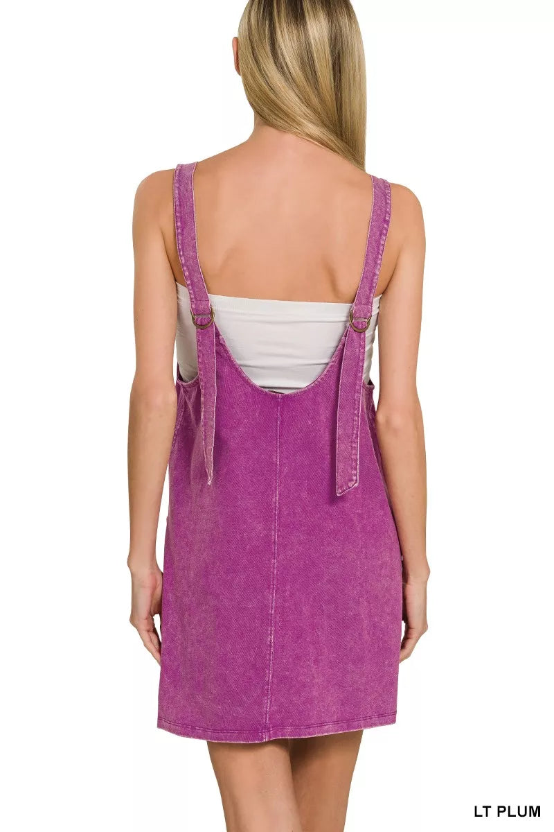 Light plum acid wash overall knit mini dress, view 3
