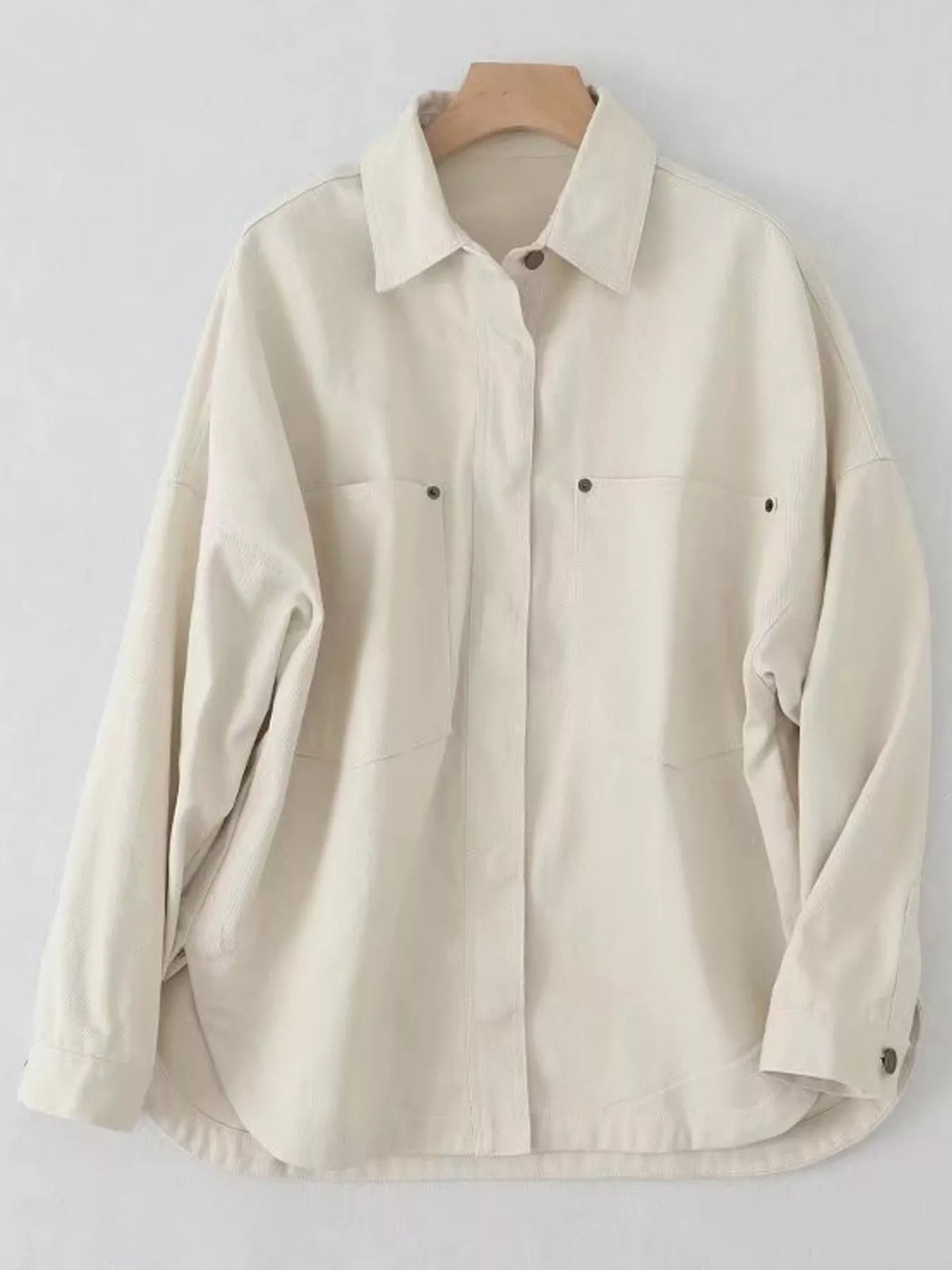 Button-down dropped shoulder denim jacket, view 8