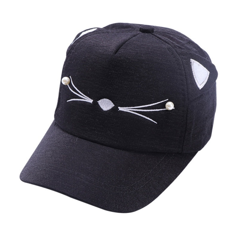 Cartoon Cat Embroidered Baseball Cap – Kids & Adult