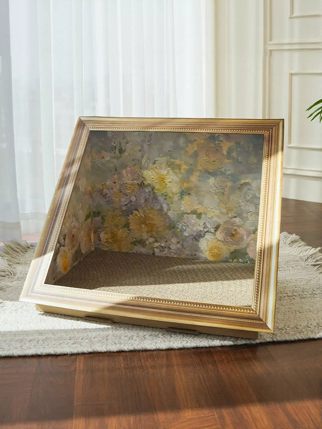 Artistic frame cat scratcher and nesting bed by Trendsi, featuring a stylish design with durable scratching surfaces and cozy nesting area.