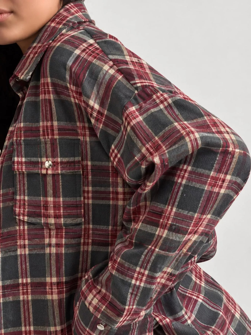 Trendsi plaid button-up shirt featuring a classic checkered pattern, long sleeves, and a collar for casual, stylish wear.