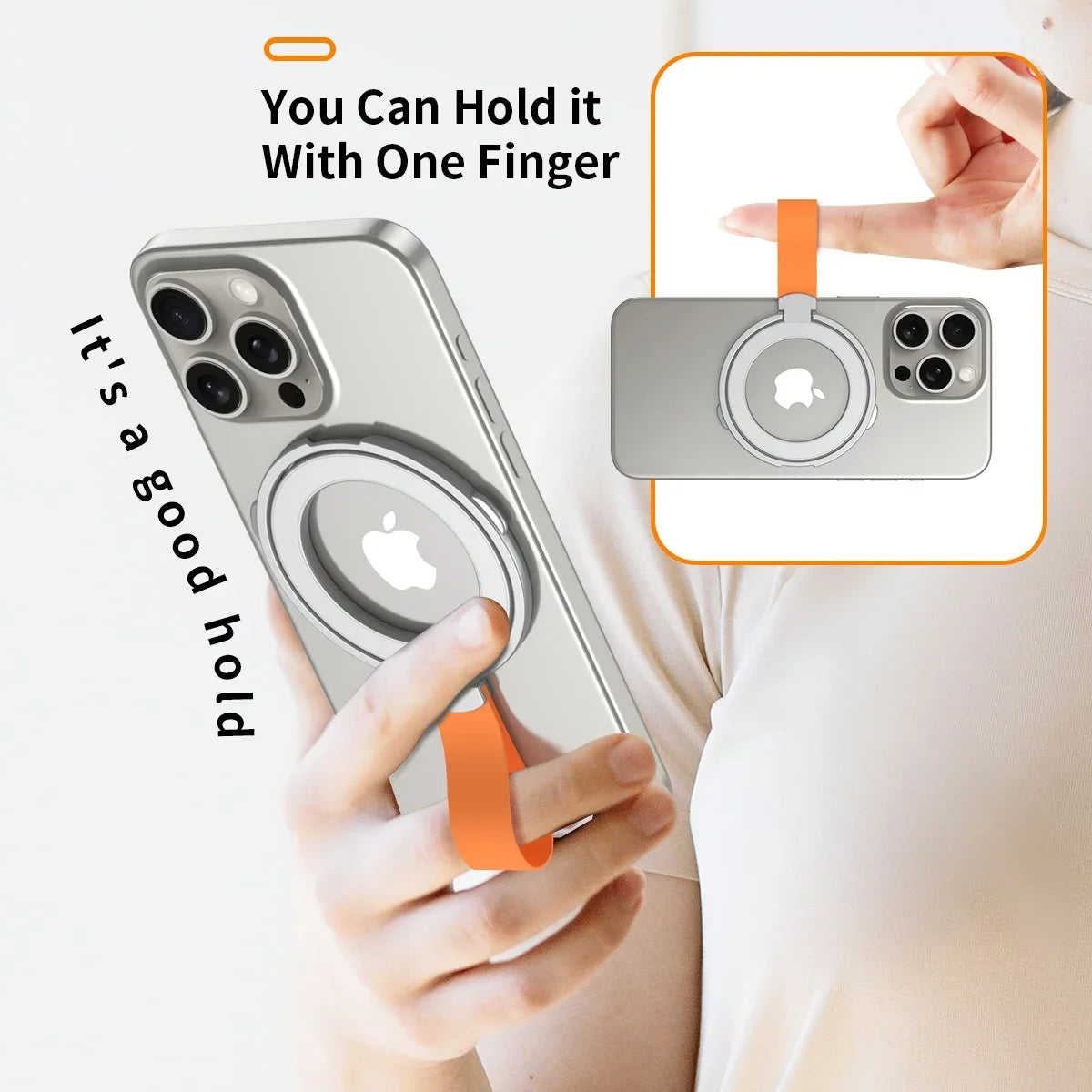 Magnetic phone ring holder with strap