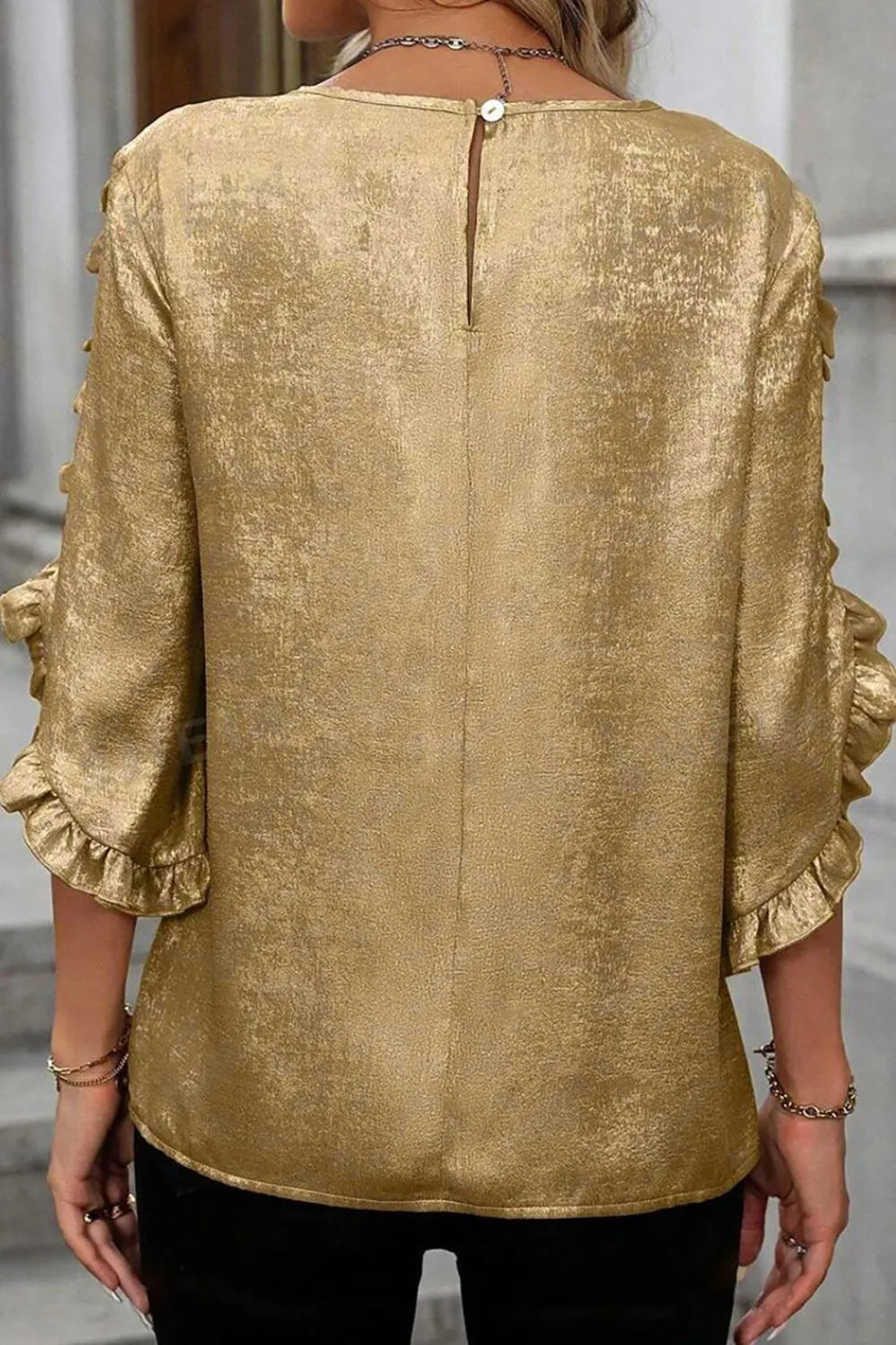 Asymmetrical Ruffle-Sleeve Blouse – Gold