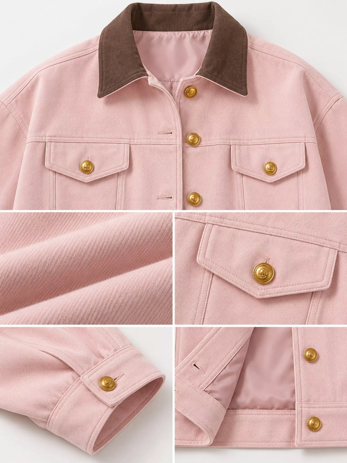 Pink suede button-up dropped shoulder jacket, view 9