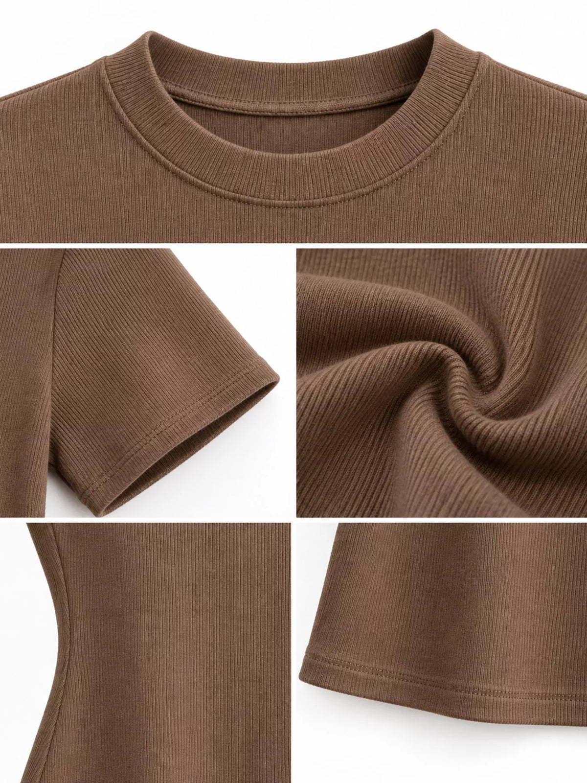 Slim-fit crew neck basic T-shirt by Trendsi, shown in a solid color, close-up view highlighting the neckline and fabric texture.