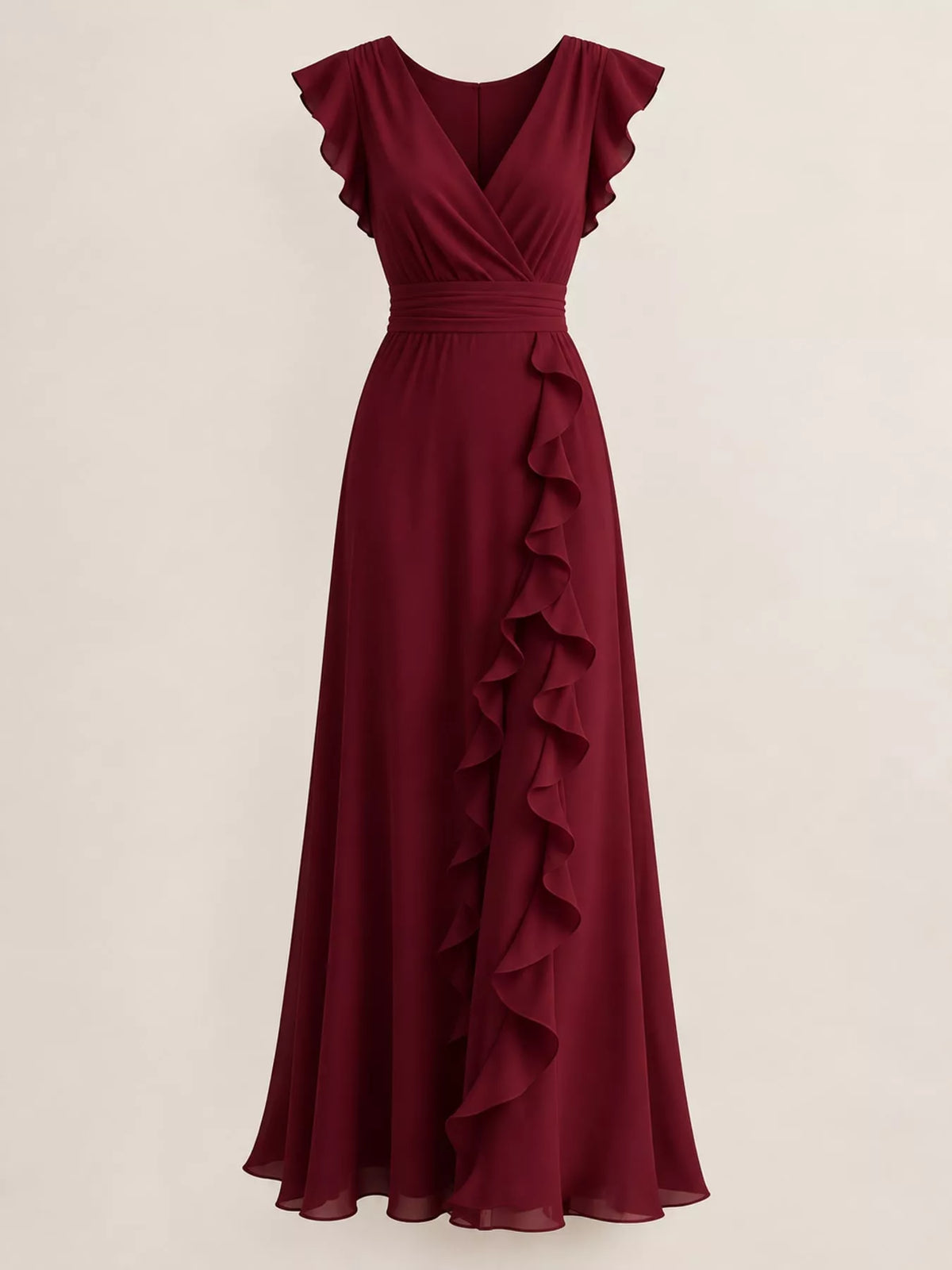 Ruffled surplice sleeveless maxi dress by Trendsi featuring flowing fabric and elegant design, perfect for summer or special occasions.