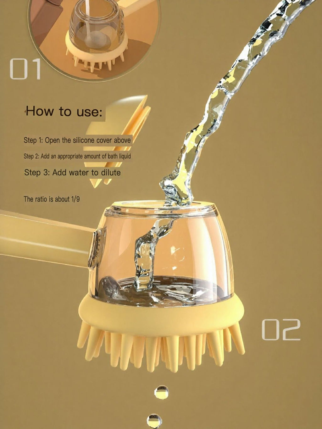 Liquid pet bath brush from Trendsi with soft bristles for easy cleaning and bathing of dogs and cats.