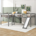 L-Shaped Twin Loft Bed with Ladder & Slide – Gray