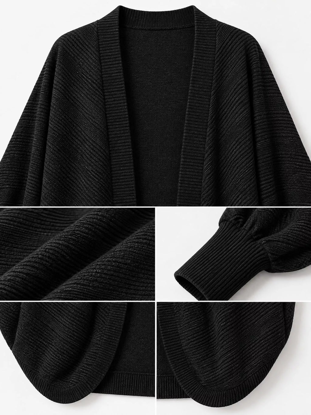Open-front ribbed batwing sleeve cardigan, view 7