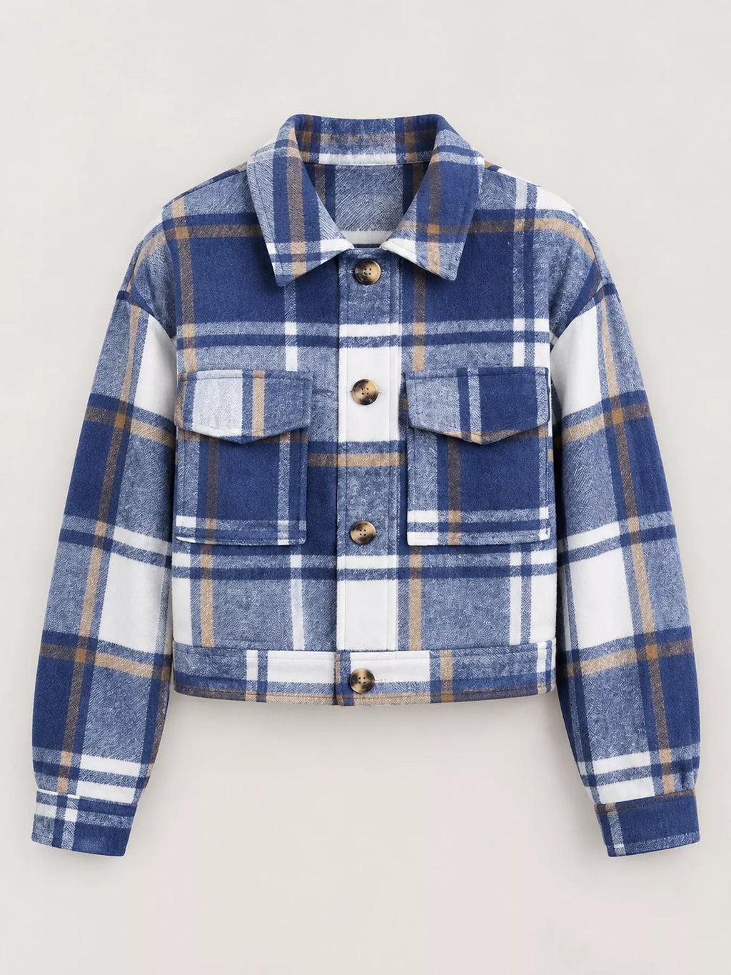 Plaid button-front cropped jacket, view 41
