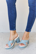 Weeboo Cherish The Moments contrast platform sandals in Misty Blue with thick sole and open toe design, stylish and comfortable for summer.