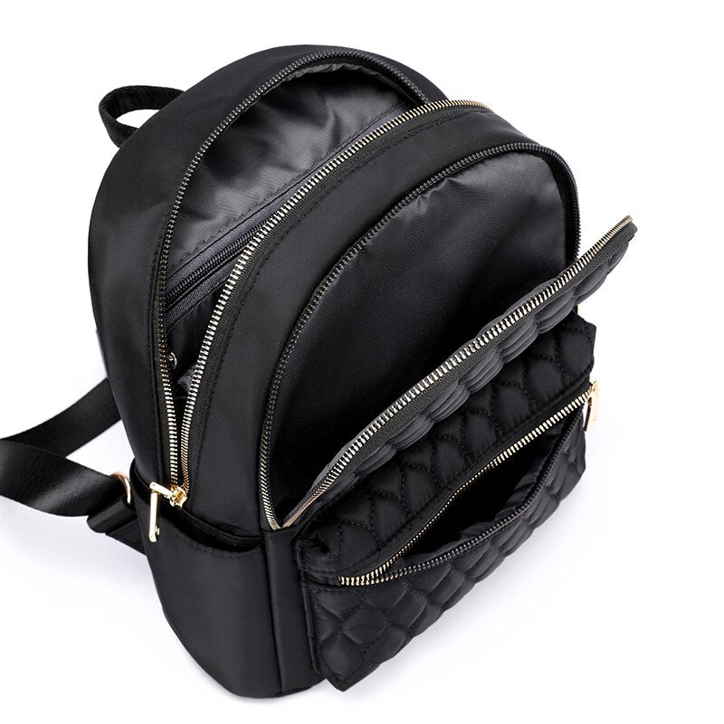 Women's Diamond-Quilted Nylon Travel Backpack