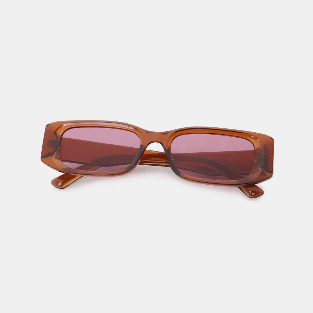 Trendsi polycarbonate frame rectangle sunglasses with black lenses and sleek black rectangular design, stylish and lightweight eyewear.