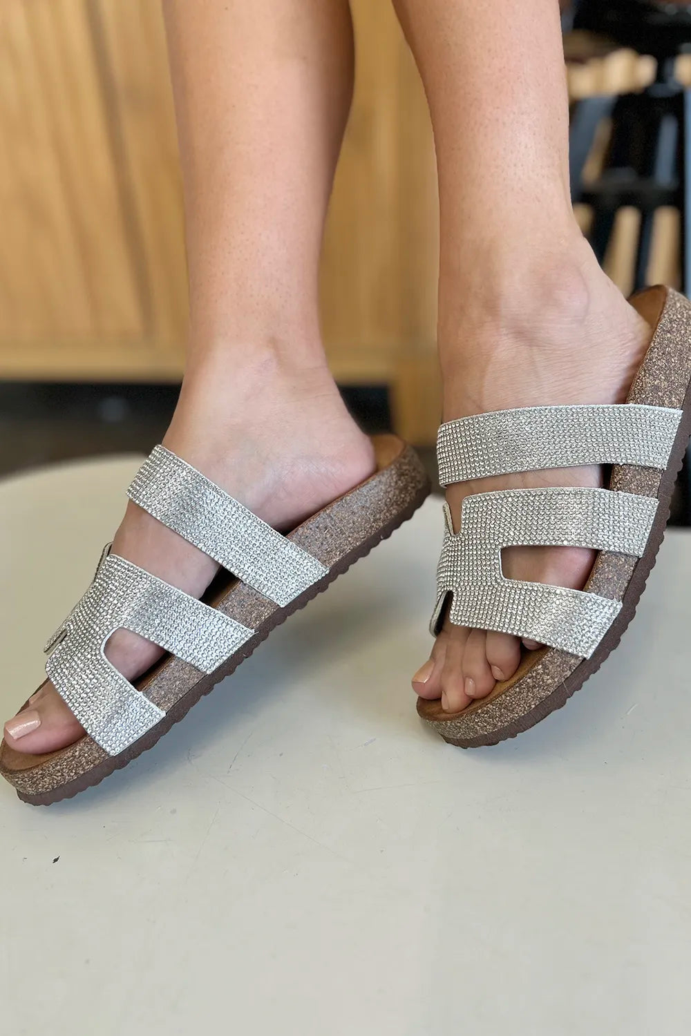 Forever Link Rhinestone open toe sandals by Trendsi featuring rhinestone embellishments and a stylish open toe design.