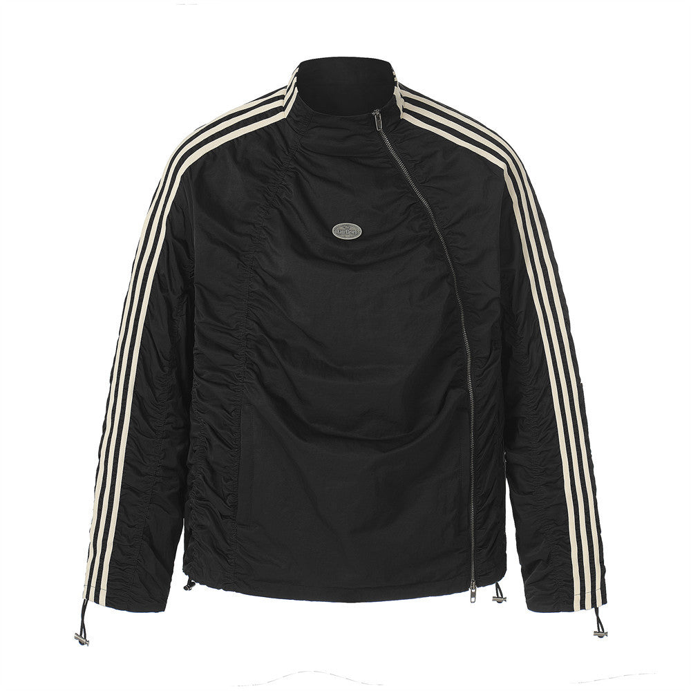 Men's Black Striped Nylon Zip Jacket