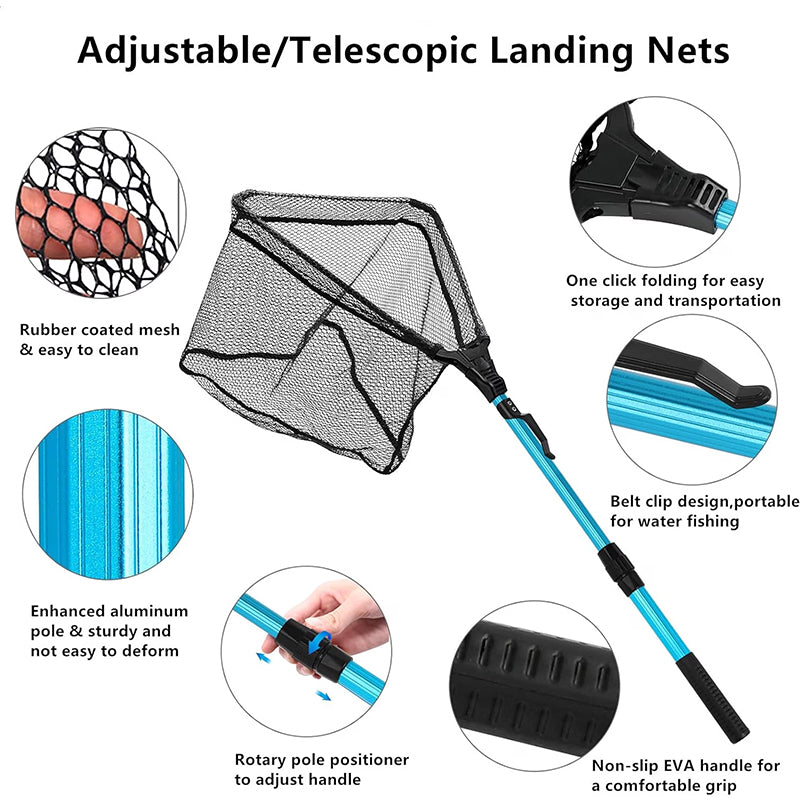 1PC Aluminum Alloy Retractable Triangular Fishing Net – Telescopic Folding Landing Net with Extendable Pole, Portable Collapsibl eprolo