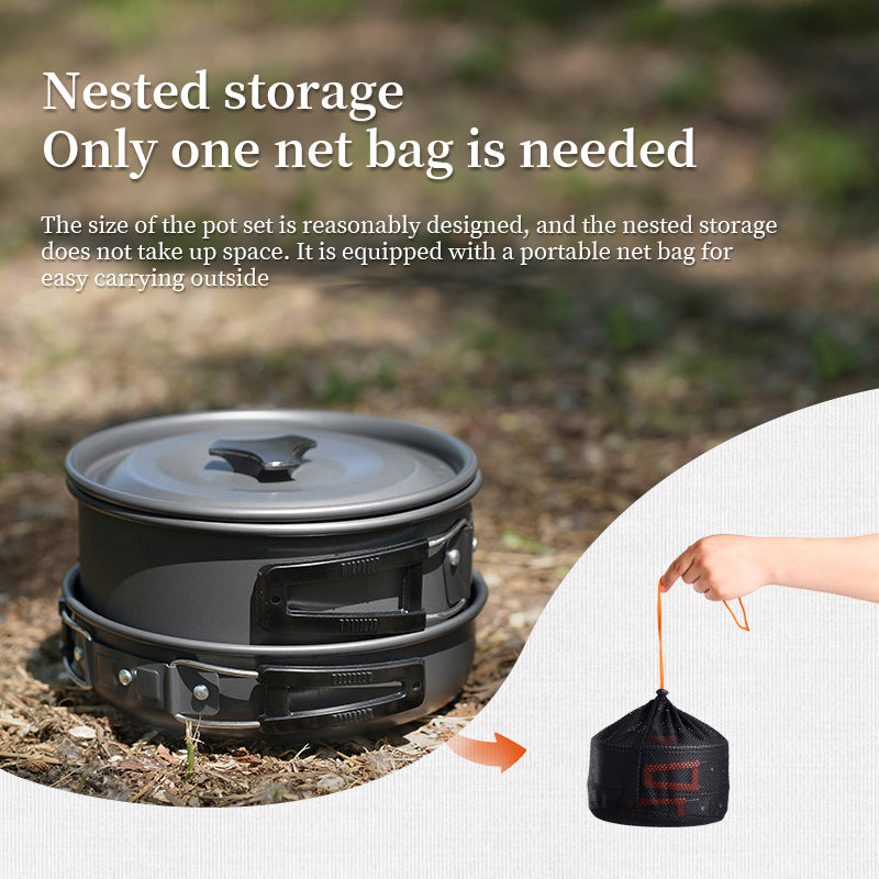 1-3 Person Camping Cookware Set: Light, Portable Pot & Pan in Carrying Bag, Ideal for Outdoor Trips