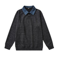 Men's Vintage  Spliced Denim Long Sleeve Polo Collar Loose Fit Casual Sweatshirt eprolo