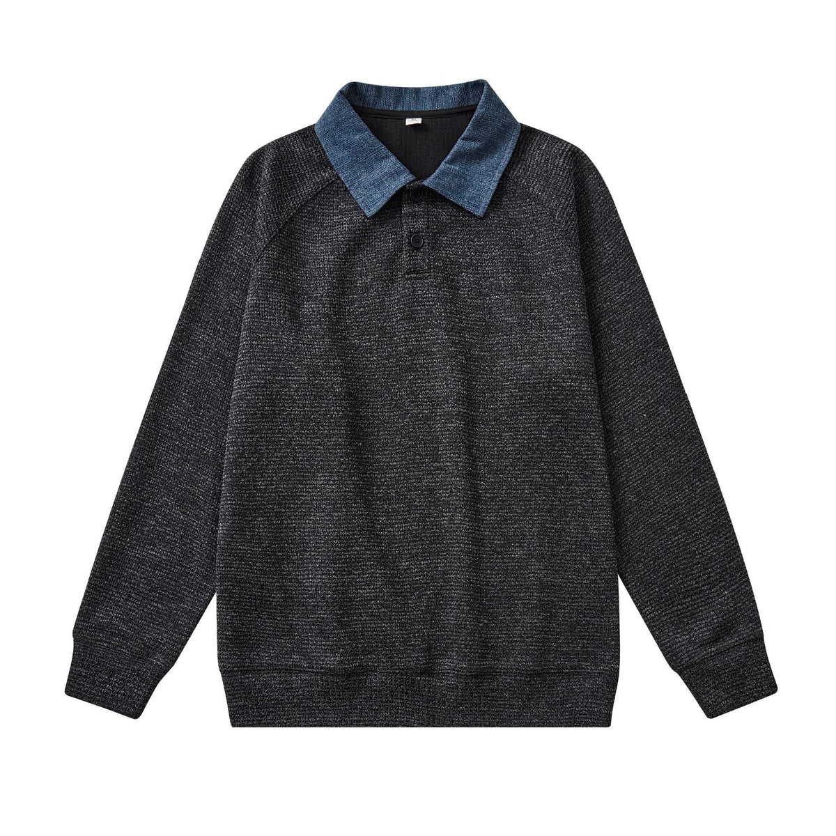 Men's Vintage  Spliced Denim Long Sleeve Polo Collar Loose Fit Casual Sweatshirt eprolo