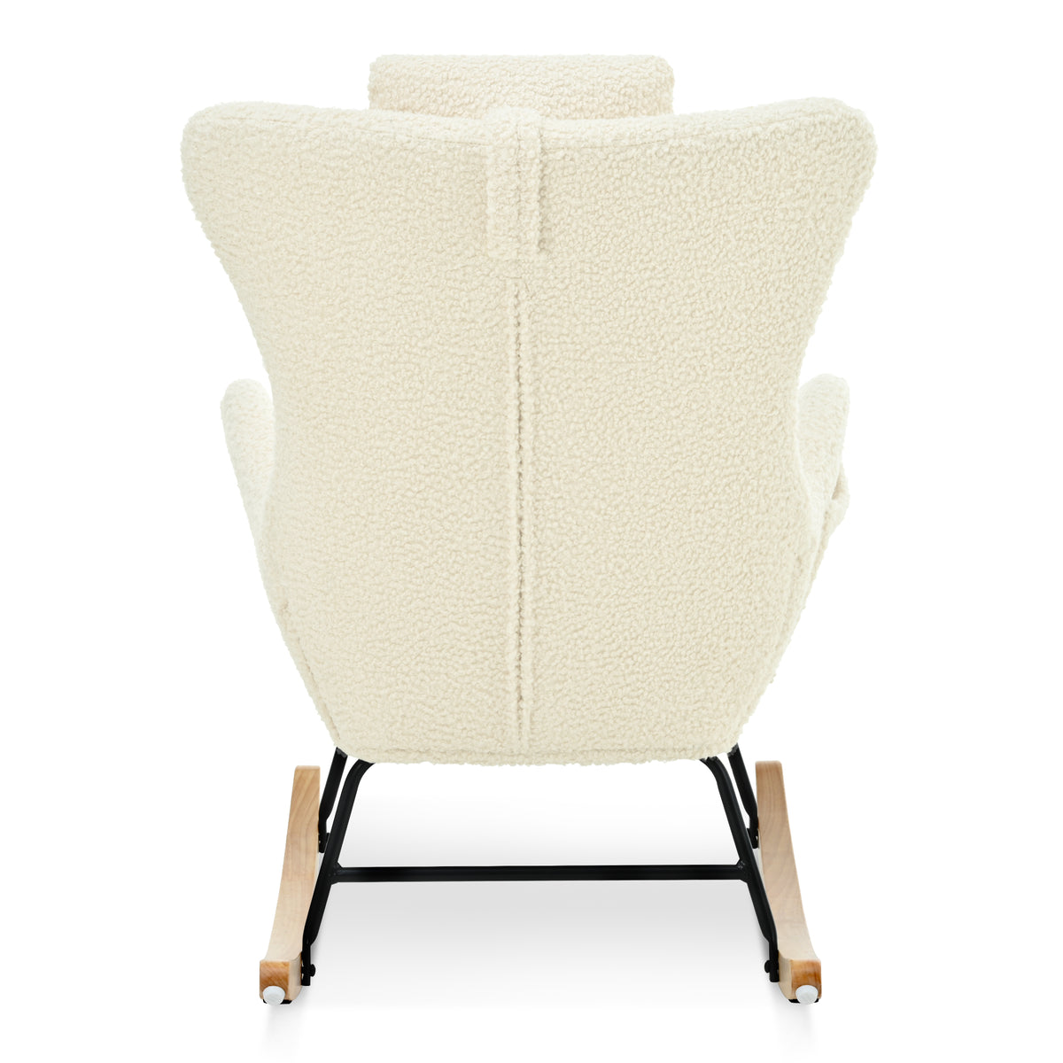 Beige Upholstered Rocking Chair with Adjustable Headrest & Side Pocket