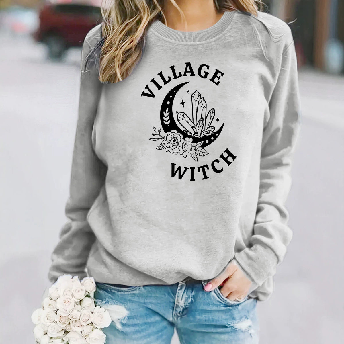 Women's Casual Printed Lantern-Sleeve Sweatshirt
