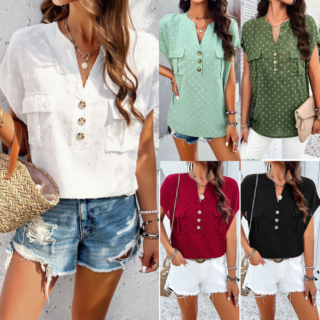 Women's Loose-Fit V-Neck Embroidered Top