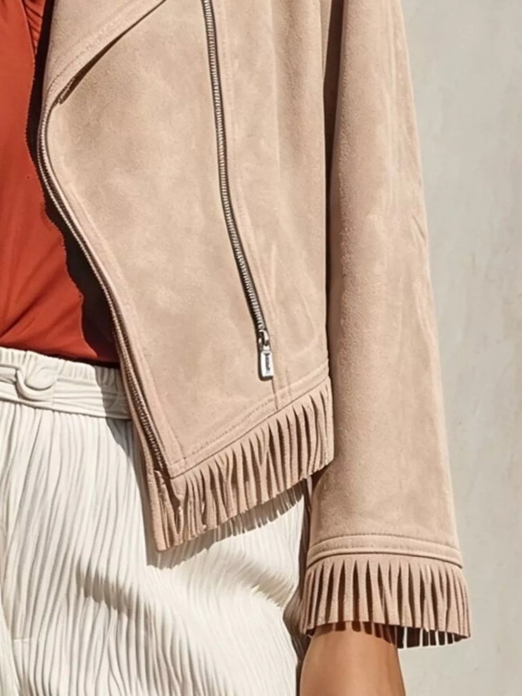 Fringe hem zip-up jacket, view 5