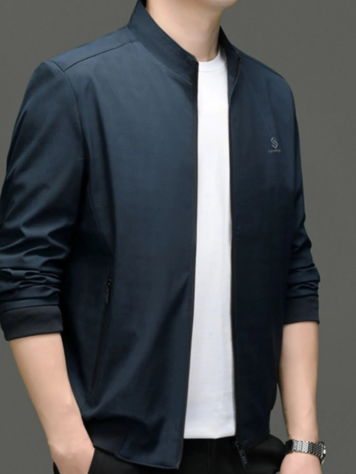 Men's plus size slim fit zip-up jacket, view 3