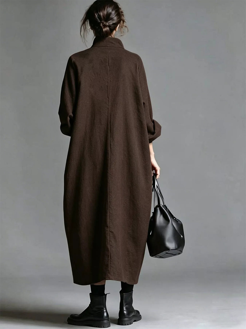 Plus size loose-fit mock neck midi dress with pockets by Trendsi, featuring a full-size, comfortable and stylish design.