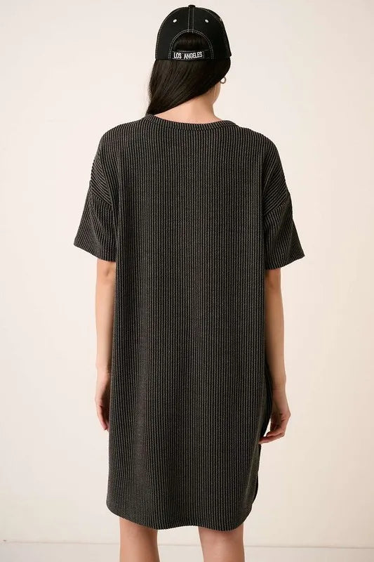 Charcoal rib knit short sleeve T-shirt dress, view 2