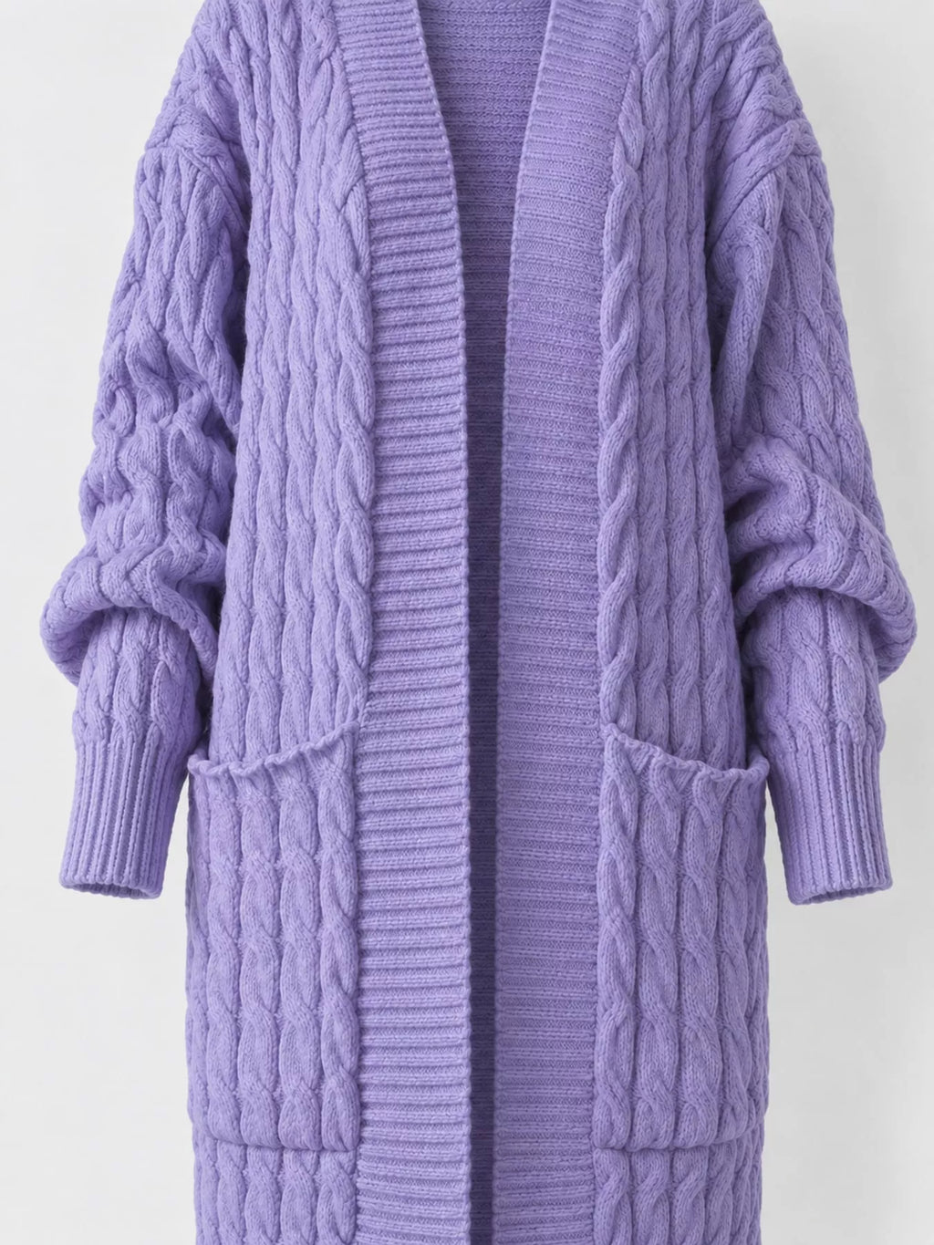Cable knit longline open-front cardigan, view 54