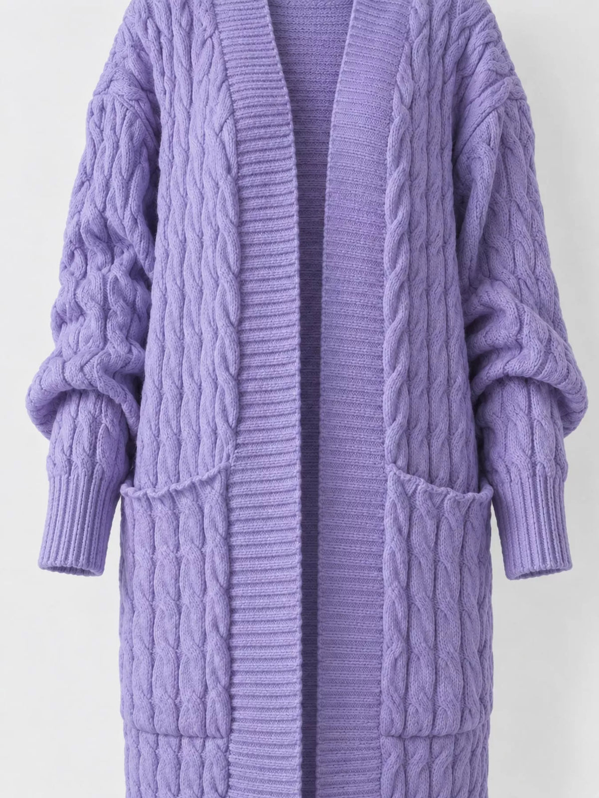 Cable knit longline open-front cardigan, view 54