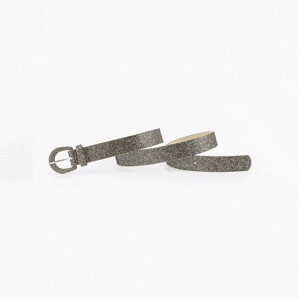 Shiny sequin PU leather belt from Trendsi featuring a sleek design and adjustable buckle for stylish waist accesso