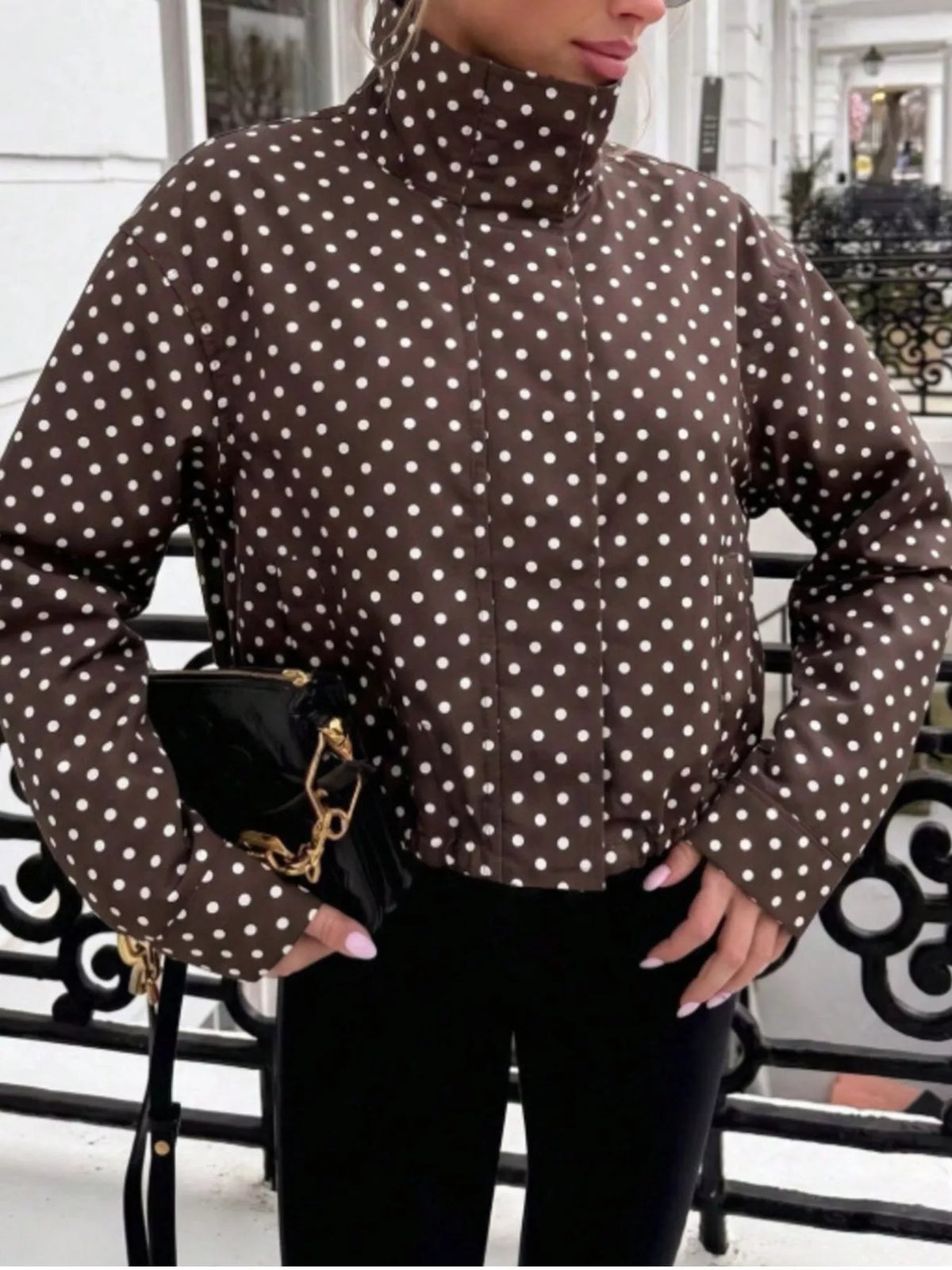 Polka dot zip-up casual jacket, view 5