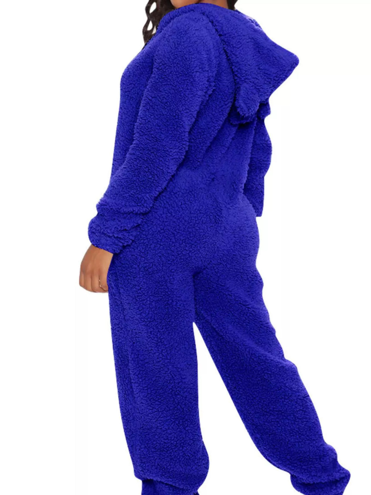 Plus size fleece zip-up hooded jumpsuit, view 12