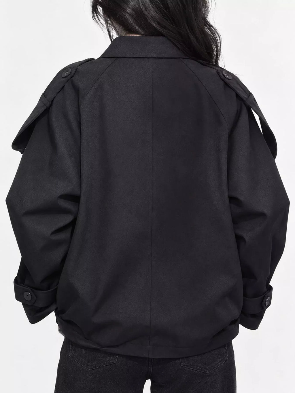 Double-breasted cropped trench jacket, view 12