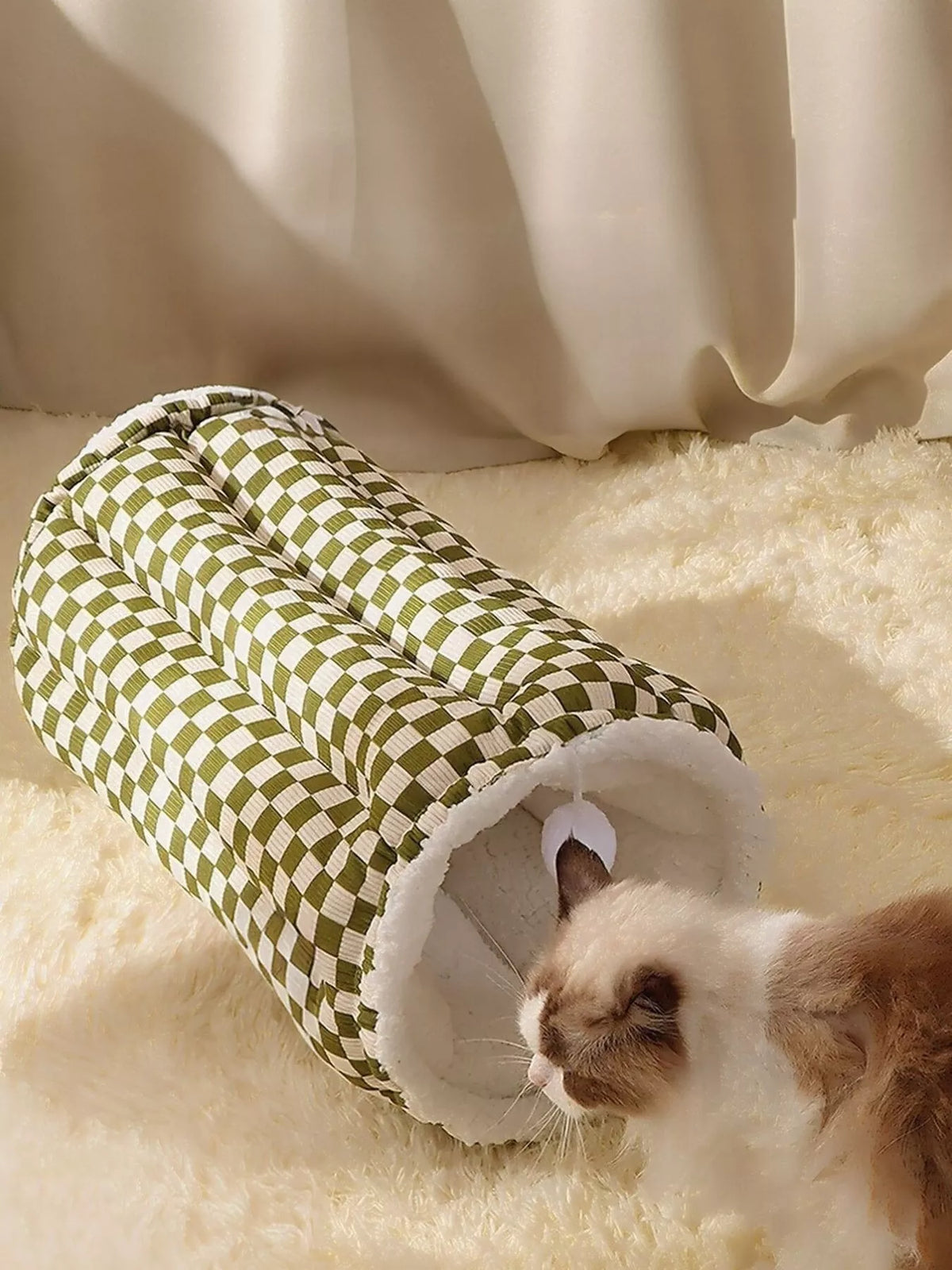 Soft plush pet tunnel nest by Trendsi, showing a cozy, cushioned tunnel for cats or small pets with a plush interior and exterior.