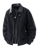 Men's plus size zip-up corduroy jacket with faux leather collar, view 4