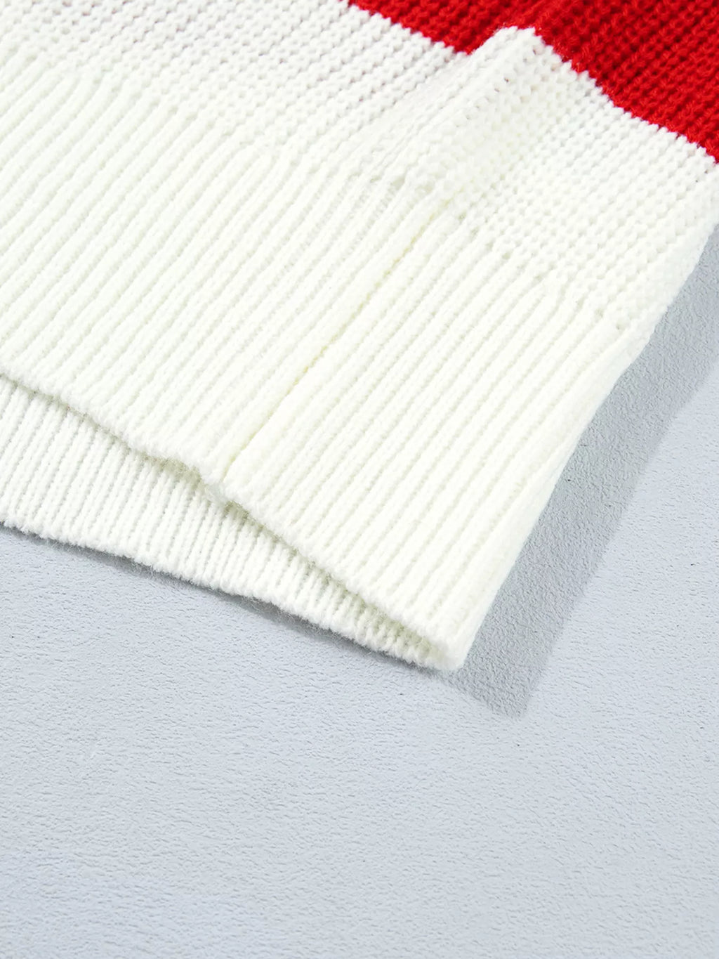 Scarlet striped MERRY Christmas sweater with drop shoulders, view 13