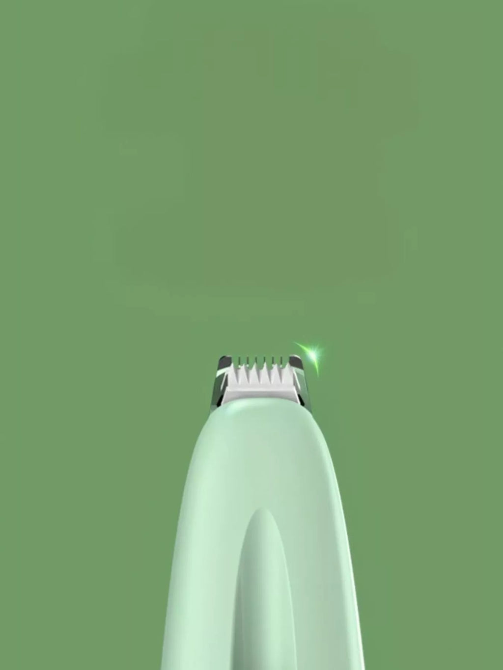 Rechargeable Trendsi pet hair clipper with ergonomic design and blade for grooming cats and dogs, shown with battery indicator and charging port.
