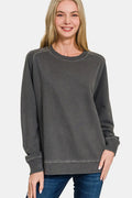 Full size Zenana pigment dyed French Terry sweatshirt with long sleeves and relaxed fit, in a soft, casual style.