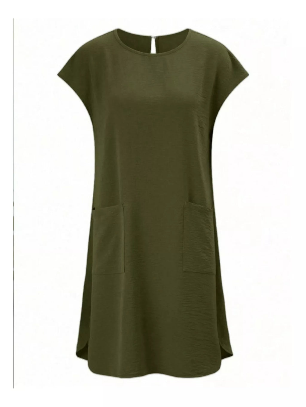 Loose fit T-shirt dress with pockets, casual and comfortable, by Trendsi, shown in a relaxed fit with front pockets.