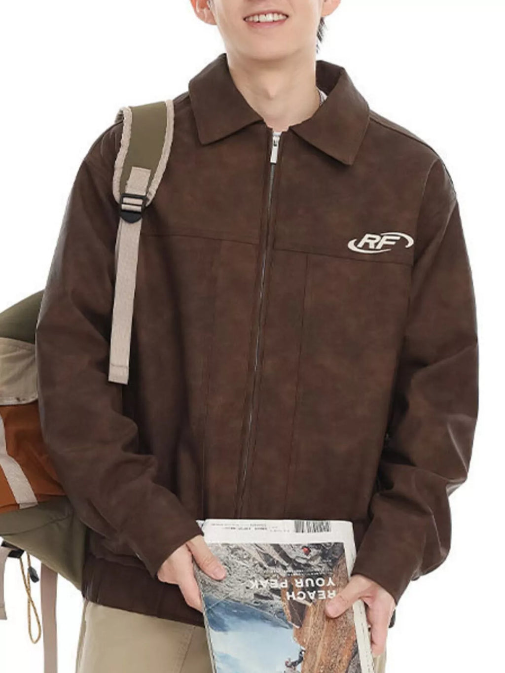 Men's plus size washed zip-up jacket, view 6