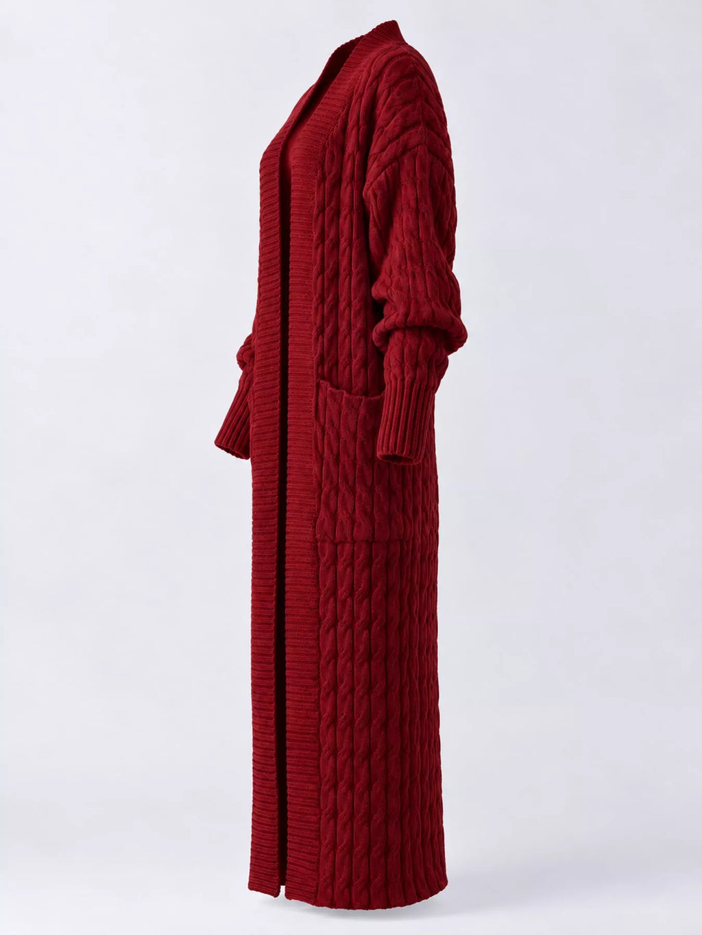 Cable knit longline open-front cardigan, view 13