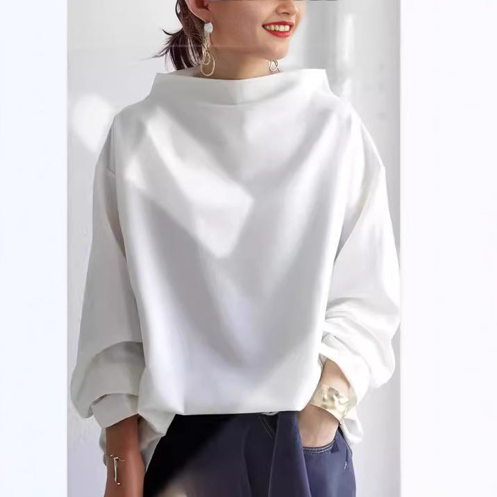 Women's Loose Mock-Neck Long-Sleeve Top